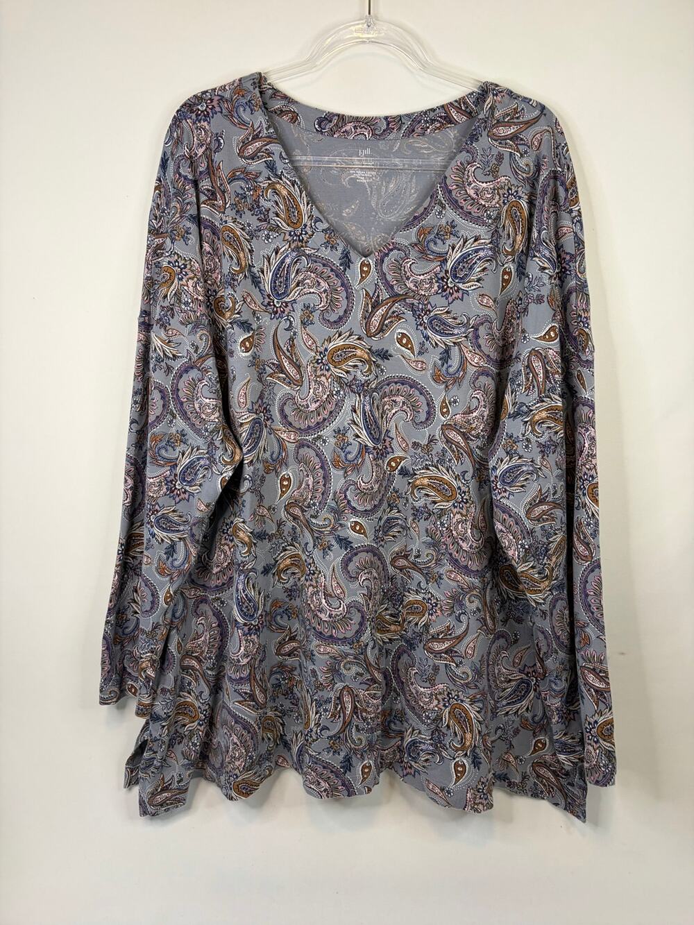 J.Jill Simply Supima V-neck Tunic Long Sleeve T-shirt Paisley Print Plus Size 4X